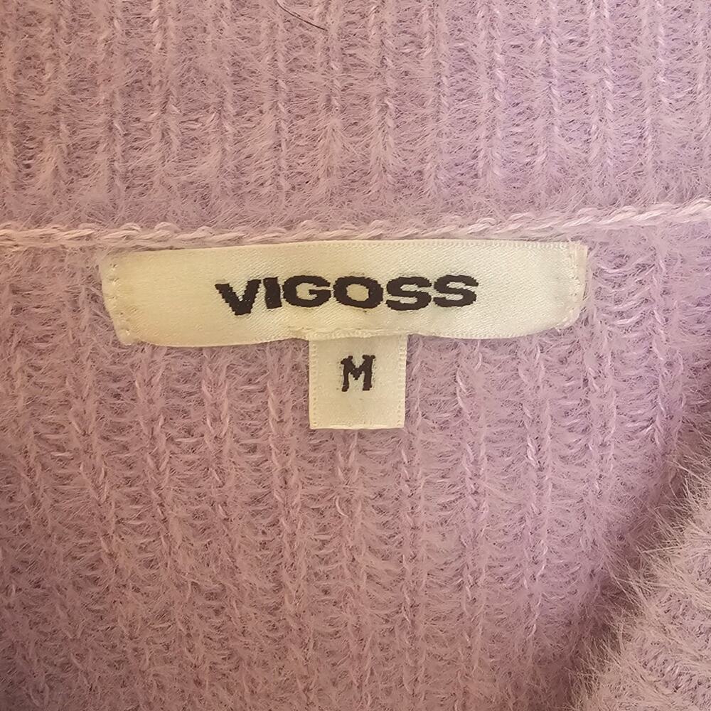 Vigoss Mock Neck Sweater Lavender Purple Fuzzy Cropped Pullover Size Medium - Picture 5 of 6